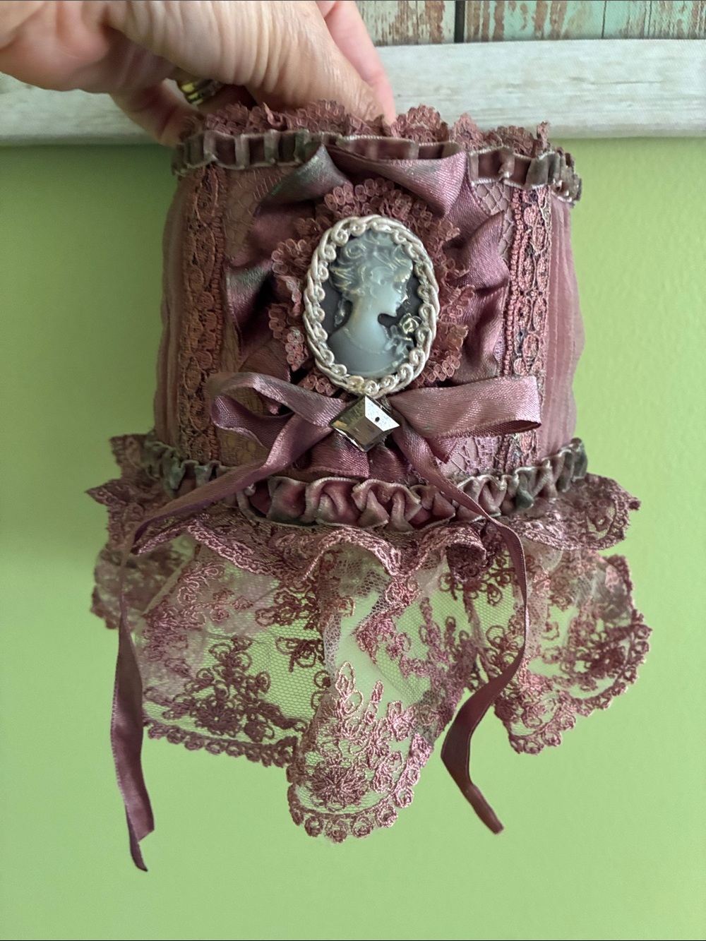 Victorian Cameo Lace Candle Holder/ Lamp Shade Dusty Rose